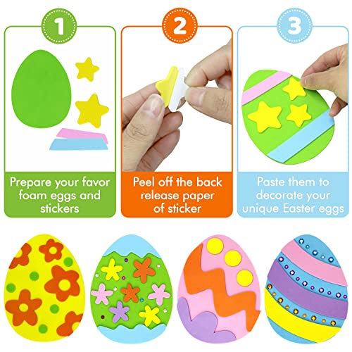 Hifunwu 24 Pcs Foam Easter Eggs for Crafts Easter Foam Crafts Stickers Set with Rhinestones Easter Crafts for Kids Party Favors Supplies Hifunwu