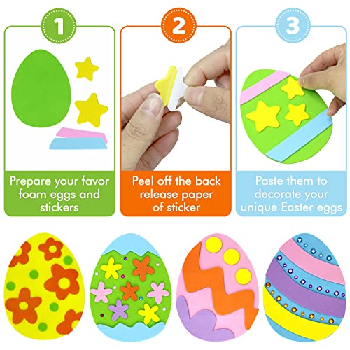 Hifunwu 24 Pcs Foam Easter Eggs for Crafts Easter Foam Crafts Stickers Set with Rhinestones Easter Crafts for Kids Party Favors Supplies - WoodArtSupply