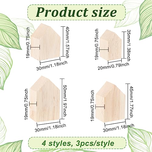 OLYCRAFT 12Pcs 4Sizes Unfinished Wooden House Shaped Blocks Arrow Shape Wooden Tray Plates Blank Wooden Cutouts Farmhouse Wooden Craft for Home OLYCRAFT