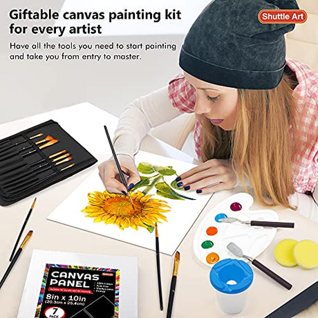 50 Pack Canvas Painting Kit, Shuttle Art Painting Supplies with 28 Multi Sizes Canvas Boards for Painting and 22 Tools including Paint Brushes, Shuttle Art