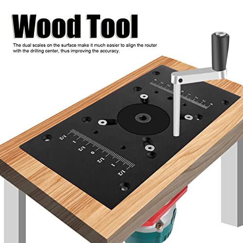 Router Lift Kit, Aluminum Alloy Lift System with Router Table Insert Plate,2 Insert Ring,Router Lift Base Board Accessories for Woodworking (Black) PerGar