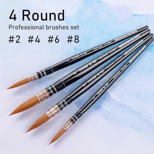 Falling in Art Professional Paint Brush Set, 4Pcs Round Pointed Paintbrush Set, Wooden Handle Nylon Hair Artist Brushes for Watercolor Painting and Falling in Art