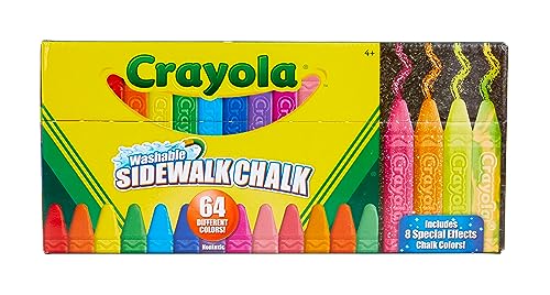 Crayola Ultimate Washable Chalk Collection (64ct), Bulk Sidewalk Chalk, Outdoor Chalk for Kids, Anti-Roll Sticks, Nontoxic, 4+ Crayola