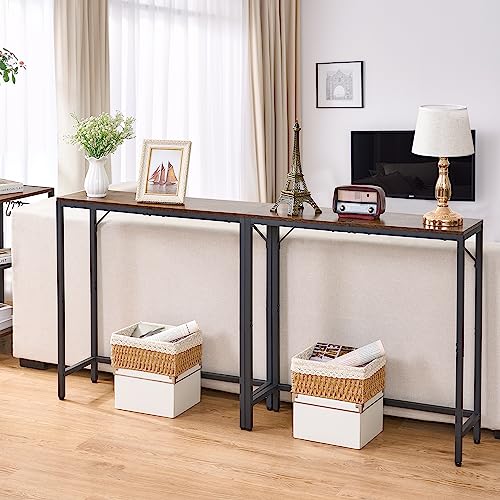 Narrow Industrial Console Table with 2 Support Bars – Versatile Entryway & Display Table in Rustic Brown and Black HOMCENES