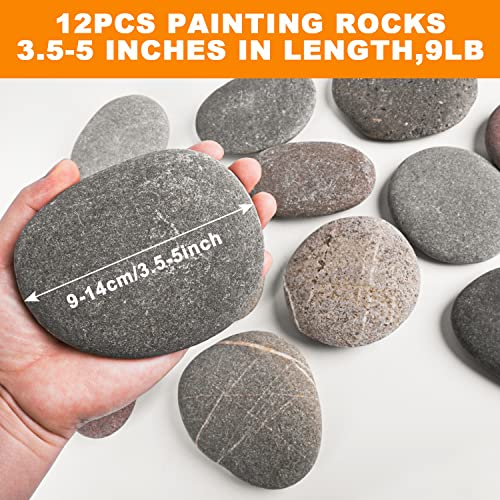 River Rocks for Painting 12 Pcs Large 3.5-5 Inch Flat Smooth Painting Stones Craft Rock to Paint for Kids Crafts Painting Bulk - WoodArtSupply