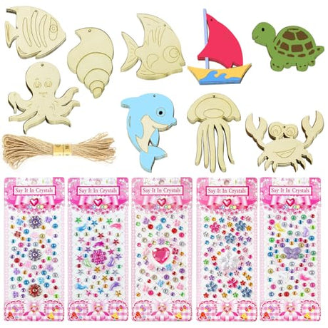 DIY Wooden Magnets, 42 Wooden Art Craft for Kids, Art and Craft Supplies Party Birthday Gift Favors for Boys Girls, Birthday Wood Unfinished Wood homimor