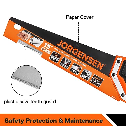 JORGENSEN 15 Inch Pro Hand Saw, 8 TPI Fine-Cut Ergonomic Non-Slip Aluminum Ultrasonic Welding Handle for Sawing, Trimming, Gardening, Woodworking, - WoodArtSupply