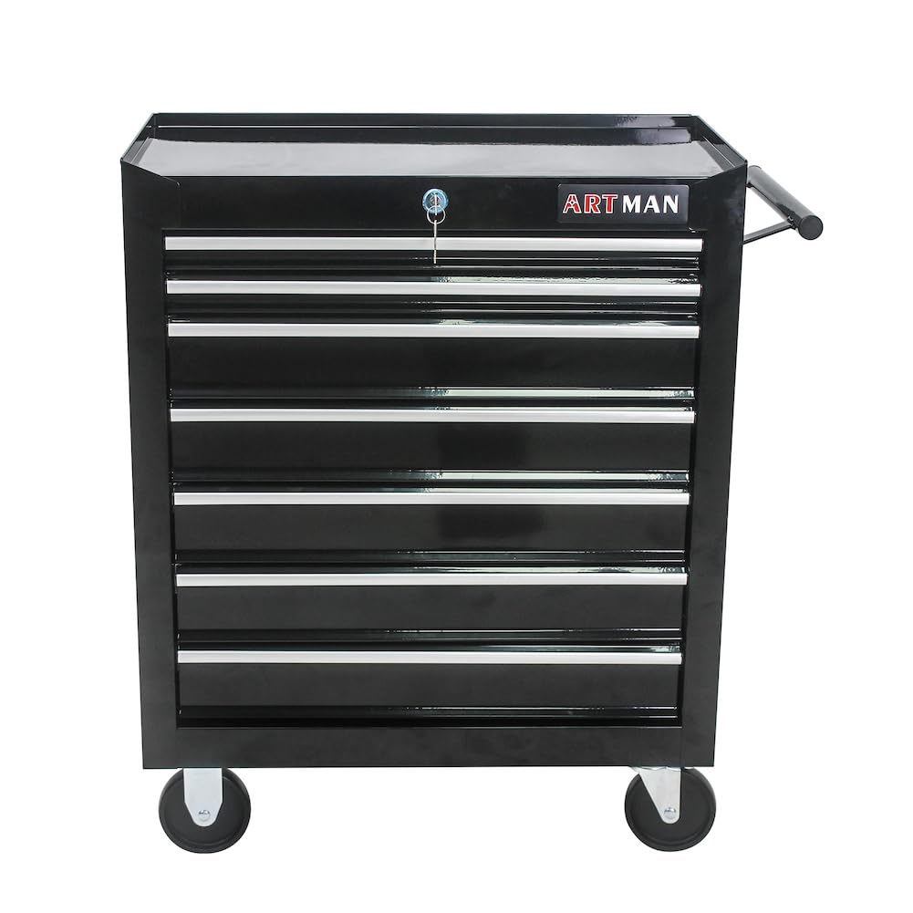 Rolling Tool Cart with Drawers and Wheels Mechanics Tool Cabinet Heavy Duty Lockable Tool Chest Multifunctional Tool Cart (7 Drawers, Black) KIYOMING