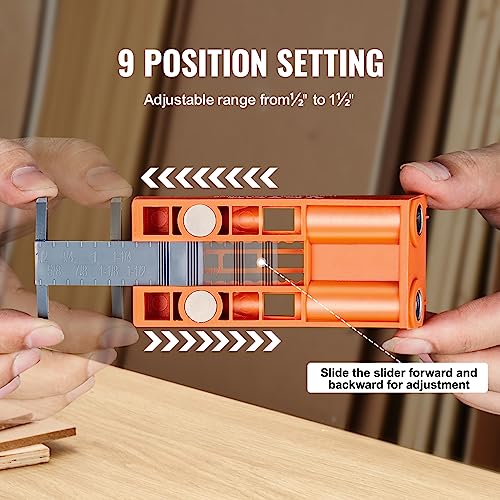 VEVOR Pocket Hole Jig, 56 Pcs Mini Jig Pocket Hole System with 9" C-clamp, Step Drill, Wrench, Drill Stop Ring, Square Drive Bit, and Screws, for DIY - WoodArtSupply