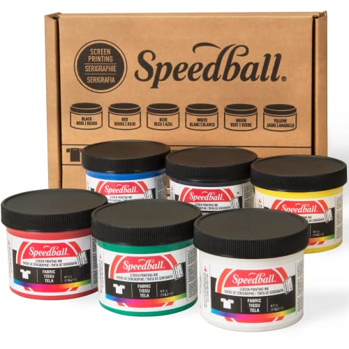 Speedball Fabric Screen Printing Ink Starter Set, 6-Colors, 4-Ounce for T-Shirt and Silkscreen Printmaking - WoodArtSupply