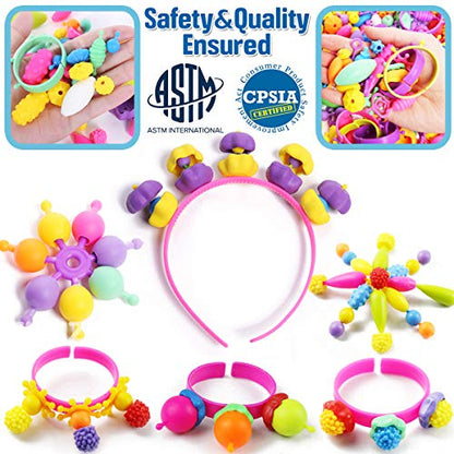 FUNZBO 500+ Snap Pop Beads for Kids Jewelry Making - Kids Crafts for Kids Ages 4-8, 6-8, Arts and Crafts Supplies, Kids Toys for Girls 3 4 5 6 7 8 9 - WoodArtSupply