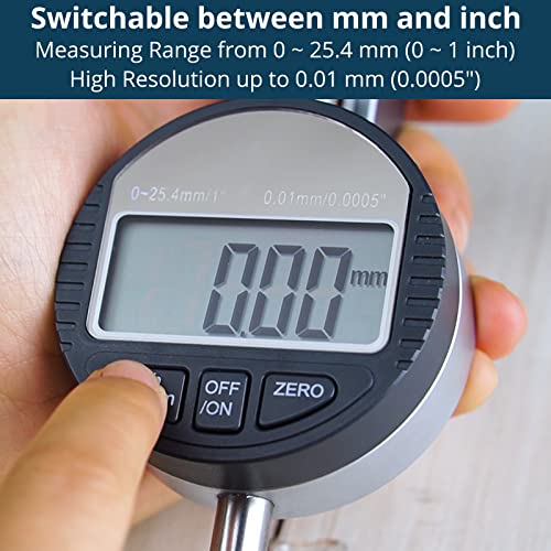 ALLmeter Digital Table Saw Gauge with 0~1 inch Dial Indicator and 3.2 inch Long Anodized Aluminum Bar for Work Shop Machinery, Table Saws, and ALLmeter