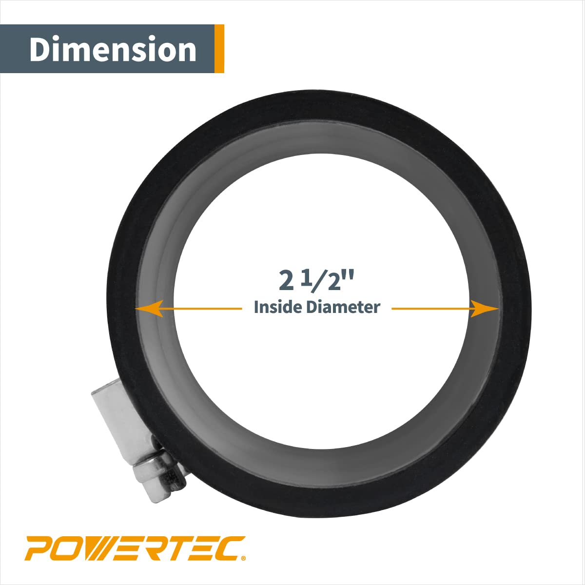 POWERTEC 70148-P2 2-1/2 Inch Dust Control Flex Cuff with Steel Hose Clamps, Hose Connector Rubber Cuff Coupler for Woodworking Dust Collection - WoodArtSupply