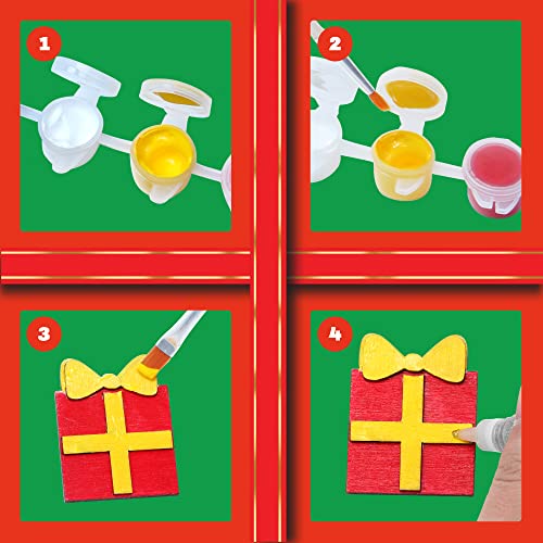 JOYIN 14 Christmas Wooden Magnet Creativity Arts & Crafts Painting Kit Decorate Your Own for Kids Paint Gift, Birthday Parties and Family Crafts, Holiday Stuffers (Silver)