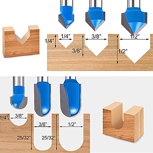 90 Degree V Groove and Round Nose Bit, Newdeli 1/4" Carbide 3D CNC Signmaking Lettering Engraving Router Bit, Woodworking Carving Cutting Tool Newdeli