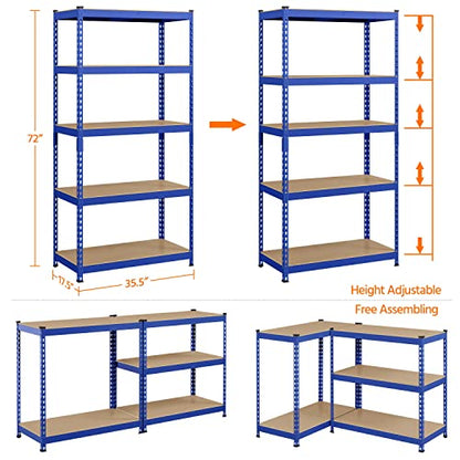 Topeakmart 5-Tier Utility Shelves, Metal Storage Shelves Garage Shelving Unit Adjustable Garage Storage Shelves Storage Racks Heavy Duty Shed - WoodArtSupply