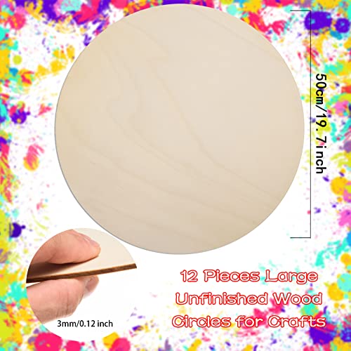 12 Pack 20 Inch Round Wood Circles for Crafts Unfinished Wood Circles Natural Round Wood Discs Blank Round Wood Signs Cutouts for Door Hangers, Door AWIZOM