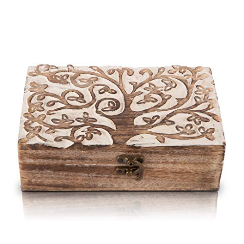 Great Birthday Gift Handmade Decorative Wooden Jewelry Box With Tree Of Life Carving Jewelry Organizer Keepsake Box Treasure Chest Trinket Holder The Great Indian Bazaar