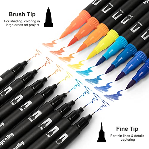 Eglyenlky 36 Coloring Markers Double Tip Brush Pens, Dual Tip Artist Fine  and Brush Pen Art Colored Markers for Adult Coloring Book Kid Drawing  Journaling Lettering Note Taking Calligraphy : : Office