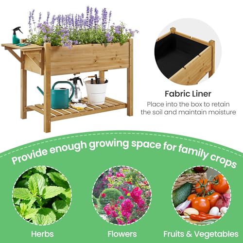 Yaheetech 49x22x32in 8 Pockets Horticulture Raised Garden Bed Elevated Wood Planter Box Stand with Foldable Side Table and Storage Shelf for Yaheetech