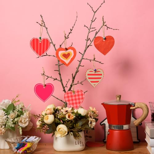AWIZOM 72 Pcs Unfinished Heart Wood Slices Cutouts with Twine,Pens,Bells AWIZOM