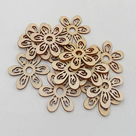 HEALLILY 20 Pcs Flower Wood Shapes Craft Wooden Slices DIY Unfinished Wood Ornament for DIY Art Home Decoration HEALLILY