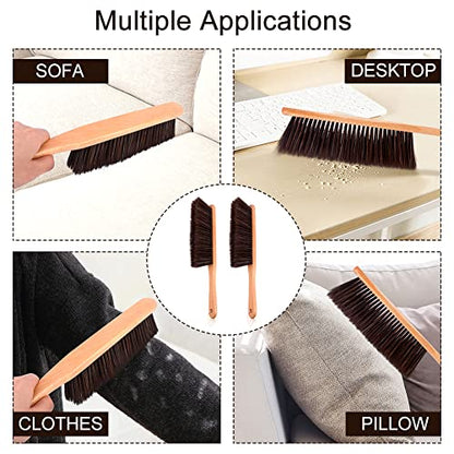 2pcs Bench Brush Wood Counter Duster Woodworking Brush Fireplace Horsehair Hand Broom Brush Soft Bristles Dusting Brush with Handle for Bed Car Home
