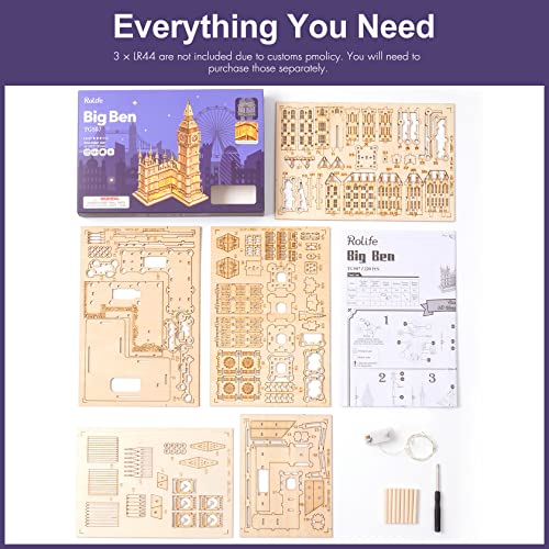 Rolife 3D Wooden Puzzles Big Ben Craft Model Kits for Adults to Build Birthday Gift for Family and Friends - WoodArtSupply