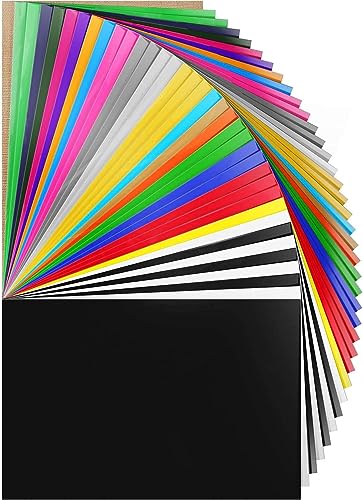 HTV Heat Transfer Vinyl Bundle 37Pack 12" x 10" Vinyl Sheets,Iron On Vinyl for Cricut & Heat Press Machine,More Than 20 Assorted Colors for DIY - WoodArtSupply