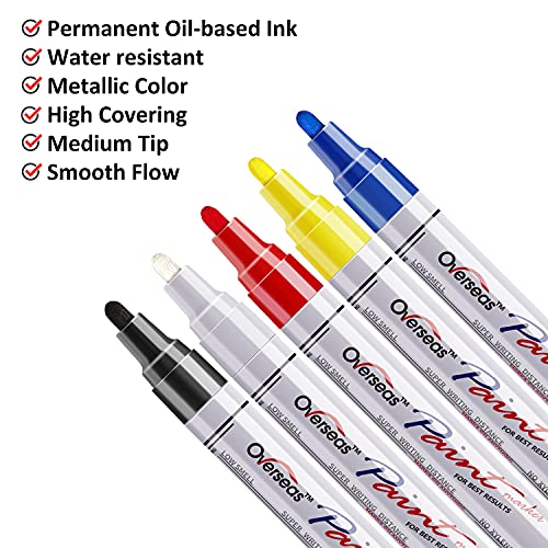 Paint Marker Pens - 5 Colors Permanent Oil Based Paint Markers, Medium Tip, Quick Dry and Waterproof Assorted Color Marker for Metal, Wood, Fabric,