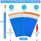 Small Paint Brushes Bulk, Anezus 50 Pcs Flat Tip Round Acrylic Paint Brushes for Kids Classroom Acrylic Watercolor Canvas Face Painting Touch Up anezus