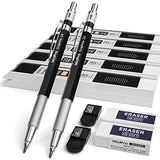Nicpro 2mm Metal Mechanical Pencil Set, 2PCS Lead Holder 2.0 mm Marker Artist Carpenter Pencils with 120 Graphite Lead Refill (HB 2H 4H 2B 4B & Nicpro