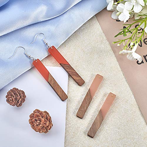 OLYCRAFT 12pcs 6 Color Rectangle Wood Resin Earring Making Kits Rectangle Wood Resin Earring Pendants Rectangle Resin Wood Charms with 60pcs Earring - WoodArtSupply