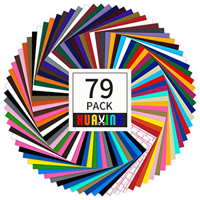 Huaxing Permanent Self Adhesive Vinyl Sheets (Pack of 79, 12” X 12”) - 38 Assorted Colors Premium Adhesive Craft Outdoor Vinyl for Decor Sticker