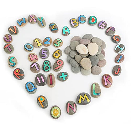 60PCS River Rocks for Painting,Flat and Smooth,Multi-Color Painting Stones,1.2-2.2 inch Large Rocks for Arts & DIY, Mandala and Kindness Rocks,Hand PENXUA