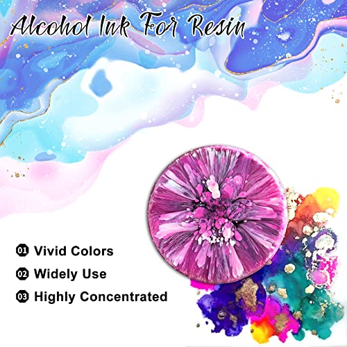 Alcohol Ink Set - 24 Vivid Colors, Concentrated Alcohol-Based Ink, Epoxy Resin Paint with Metallic Color Dye for Resin Coasters, Acrylic Painting, - WoodArtSupply