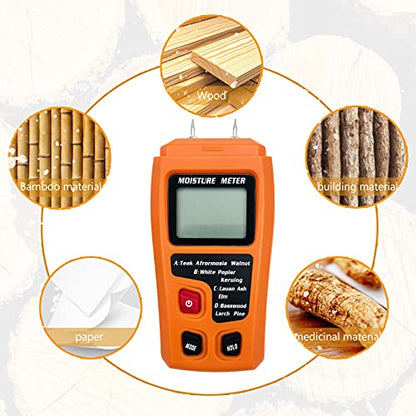 Digital Wood Moisture Meter Wood Humidity Tester Hygrometer Timber Damp Detector Large LCD Display (Orange)