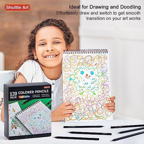 Shuttle Art 120 Pack Rainbow Pencils Bulk, 7 Colors in 1 Rainbow Colored Pencils, Pre-sharpened, Break-resistant Black Wooden Pencils for Kids and Shuttle Art