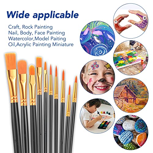 ESRICH Acrylic Paint Brushes Set, 16Packs/160Pcs, Nylon Brush Head, Suitable for Acrylic,Oil,Watercolor,Rock Body Face Nail Art,Perfect Suit of Art