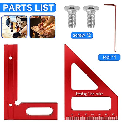 3D Multi-Angle Measuring Ruler, 45/90 Degree Woodworking Square Protractor Aluminum Alloy, Miter Triangle Ruler, Layout Measuring Tool for Engineer