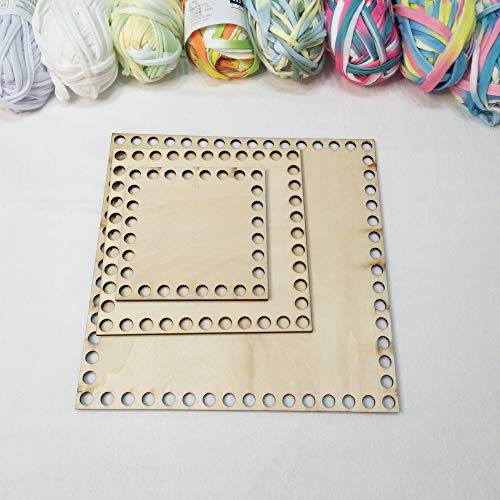 Set of 3 Wooden Bottoms for Knitting Basket, Wood Base Laser Cut with Hole, Wooden Baskets Circle for Crochet DIY T Shirt Yarn Basket (Square, Mix Yongpan