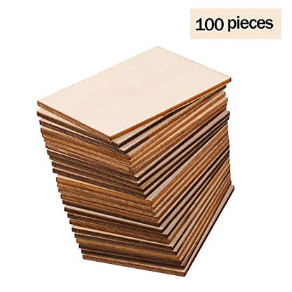 Ruisita 100 Pieces 2 x 3 Inches Unfinished Wood Pieces Rectangle Blank Sharp Corners Wooden Sheets for DIY Arts Craft Project - WoodArtSupply