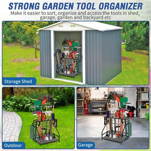 Garden Tool Organizer for Garage, Garden Tool Rack, Up to 58 Long Handled Tools, Yard Tool Holder for Garage, Shed, Outdoor, Tool Stand, Black - WoodArtSupply