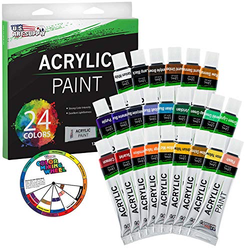 U.S. Art Supply 72-Piece Artist Acrylic Painting Set with Aluminum Field Easel, Wood Table Easel, 24 Acrylic Paint Colors, 34 Brushes, 2 Stretched - WoodArtSupply