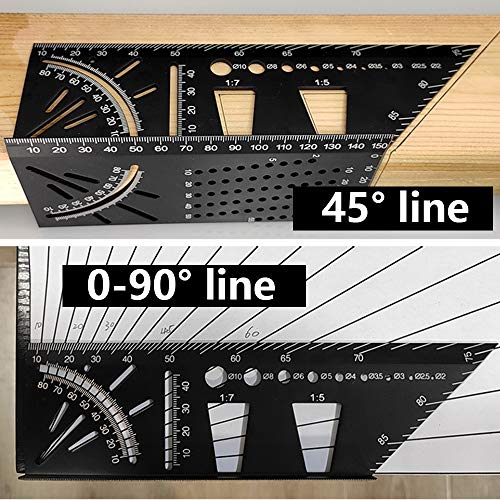 Aluminum Alloy Woodworking Square Size Measure Ruler - 3D Mitre Angle Measuring Template Tool - Carpenter's Layout Ruler Gauge Woodworking - WoodArtSupply