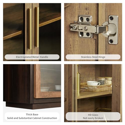 LUXOAK Sideboard Buffet Cabinet with Storage,64" Cabinet with Glass Door, Modern Wood Glass-Buffet Cabinet for Dinning Room,Kitchen, Hallway, and LUXOAK