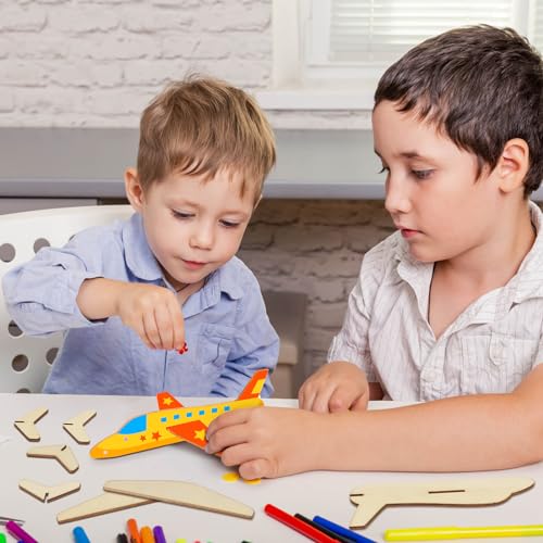 Fennoral 12 Pack Wooden Airplane Craft for Kids Make Your Own 3D Airplane kit for Boys Girls DIY Paint Wood Planes for School Art Activity Birthday Fennoral