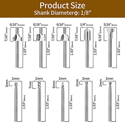 20Pc HSS Router Carbide Engraving Bits and Router Bit Set with 1/8"(3mm) Shank for Power Rotary Tools Accessories for DIY Woodworking, Carving, YURINWOO
