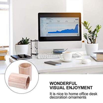 HEALLILY 2pcs Unfinished Wooden Pencil Holder Solid Wood Desk Pen Cup Pot Stationery Organizer for Home Office 8x8cm