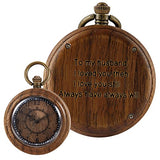 Tiong to My Husband Gifts Personalized Engraved Wood Pocket Watch for Men Husband Anniversary Christmas Birthday Wooden Quartz Pocket Watch Best Tiong